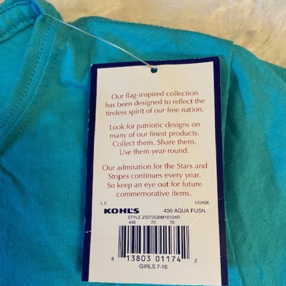 2/$30 Kohl's Patriotic Design T-Shirt Girls Size XL NWT - Picture 3 of 8